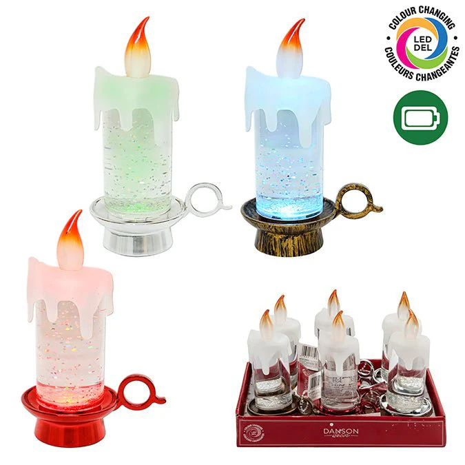 13.3cm LED Color-Changing Acrylic Candle – 3 Assorted (Brown, Red, Silver)