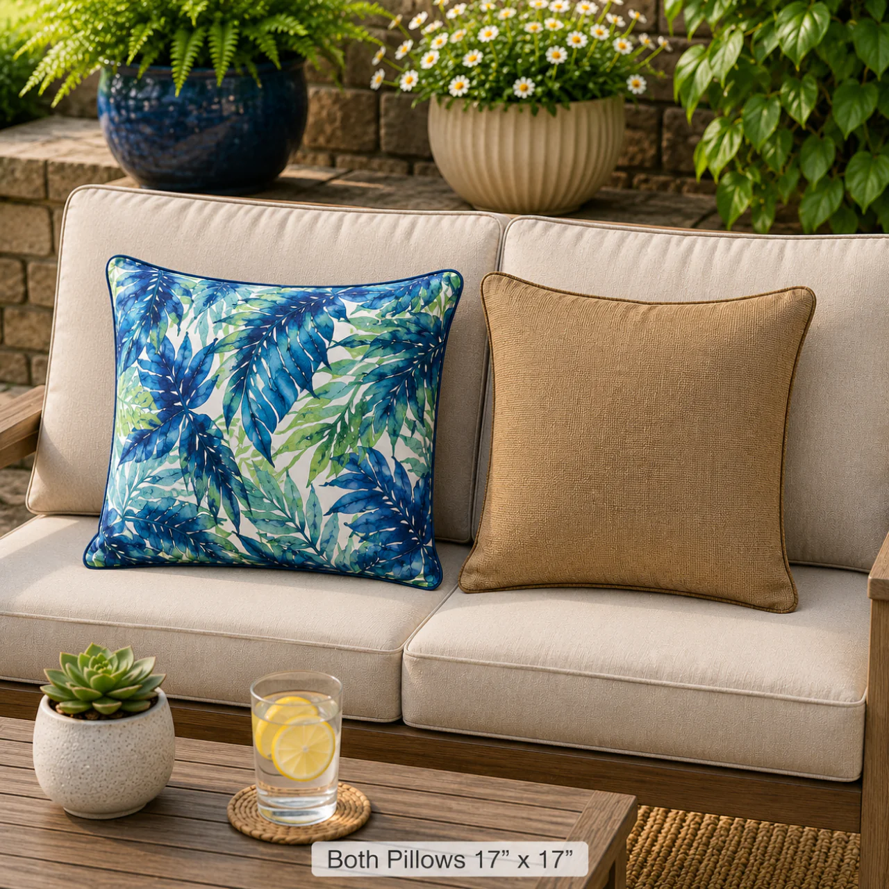 2-Pack Outdoor Chair Cushions 17 x 17 in – Belize Tropical Print Seat Pads