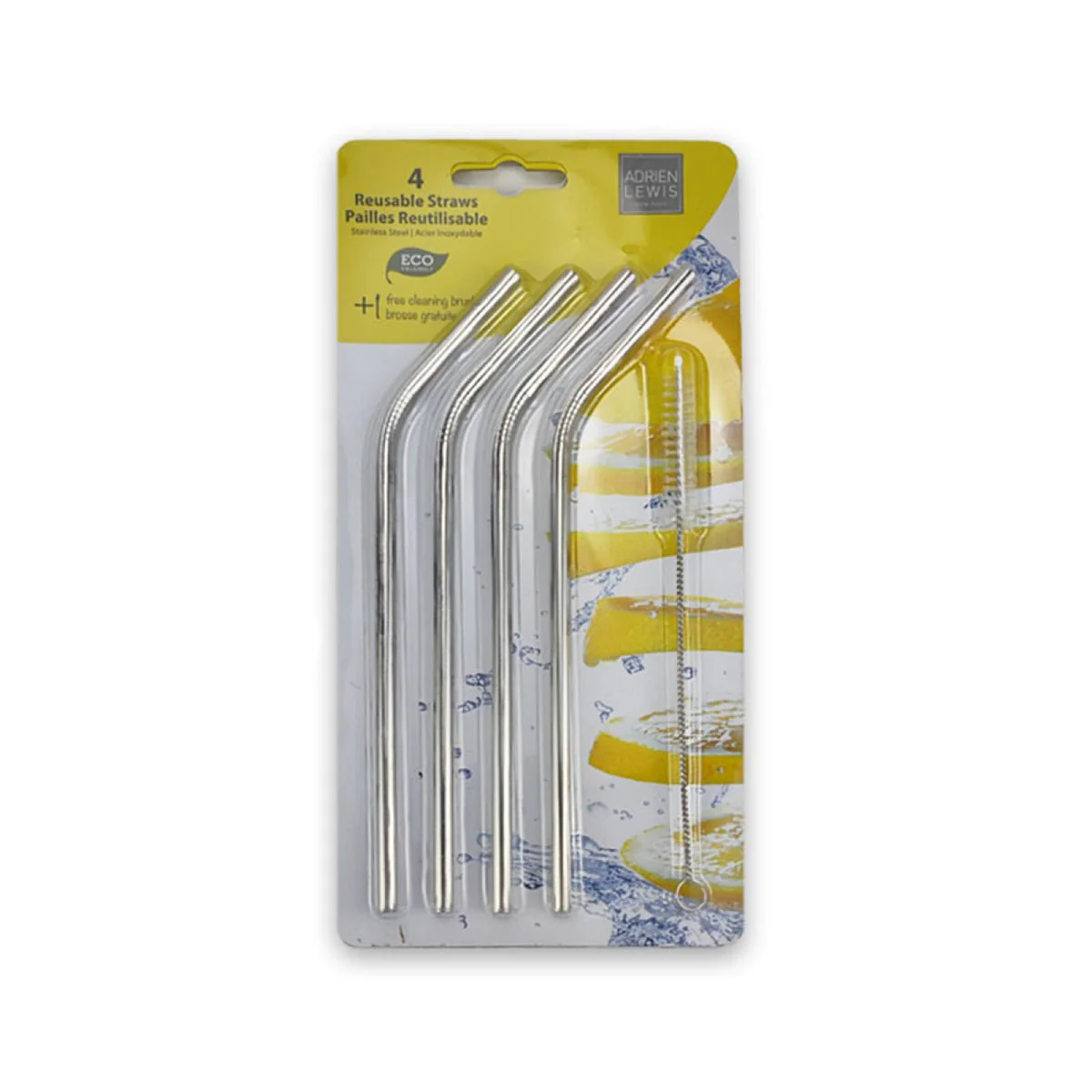 4pcs Curve Straw With On Brush S.s Color 6x215mm