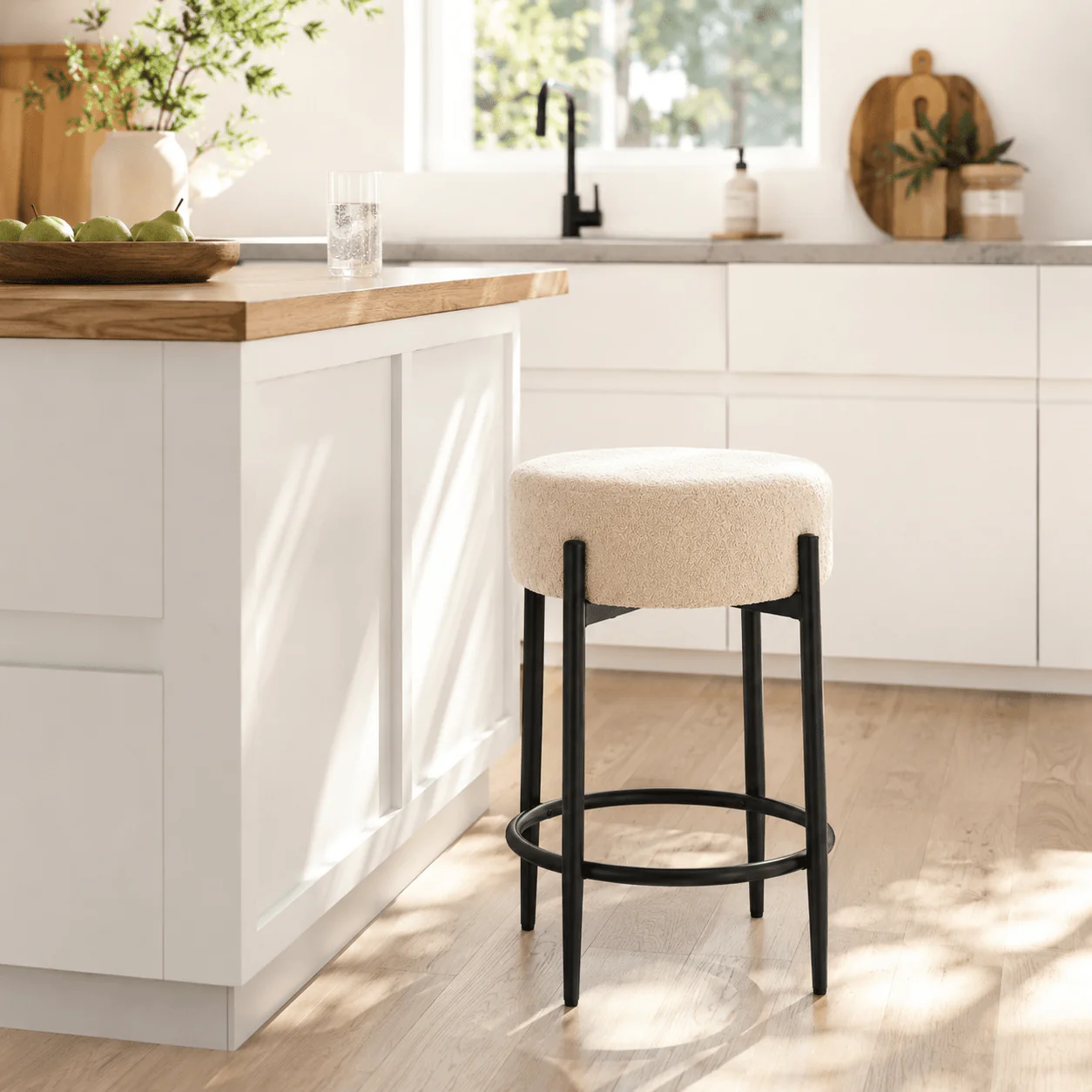 Baza Fabric Stool – Upholstered Counter Stool with Metal Frame