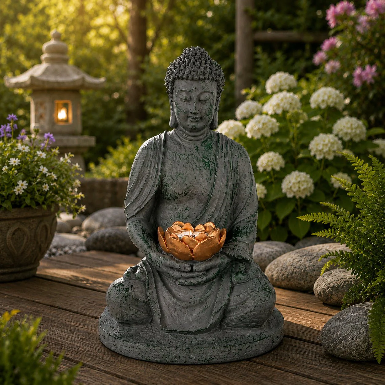 Buddha Garden Statue with Solar Light – 27 cm