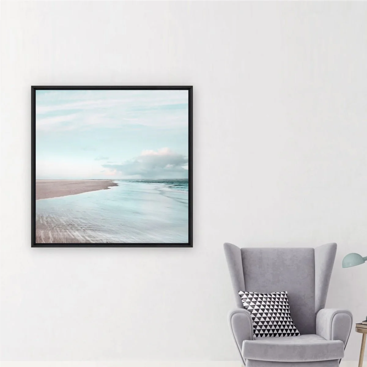 Canvas Framed Cloudy Beach