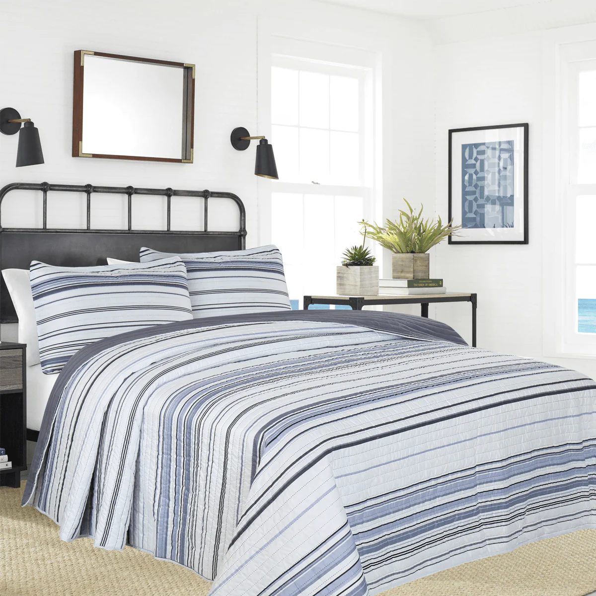 Coastal - Stripe MF Grey Quilt Set - Image 4