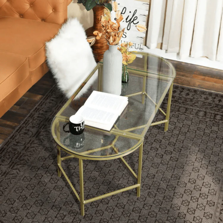 Demaio | 3-Piece Golden Oval Glass Coffee Table - Image 4