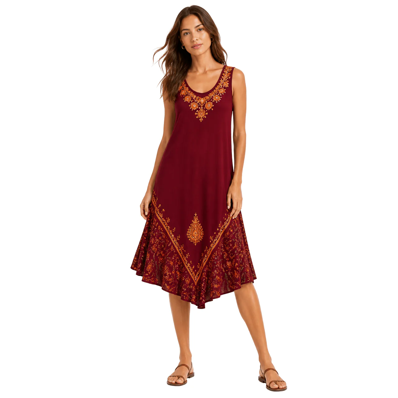 Embroidered V-Neck Sleeveless Midi Dress - Image 2