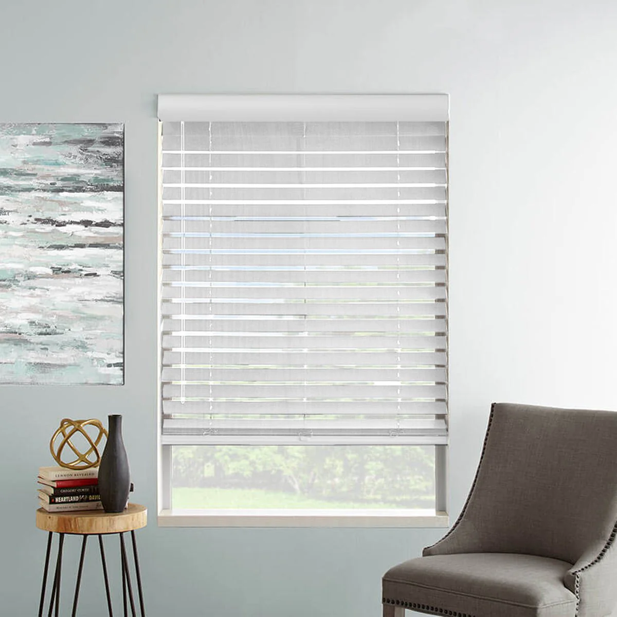 Horizontal Faux Wood Cordless PVC Blinds | White - Image 8