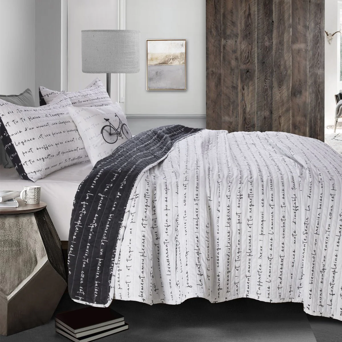 La Vie Est Belle - 4 Pc Black/white Quilt Set - Image 2