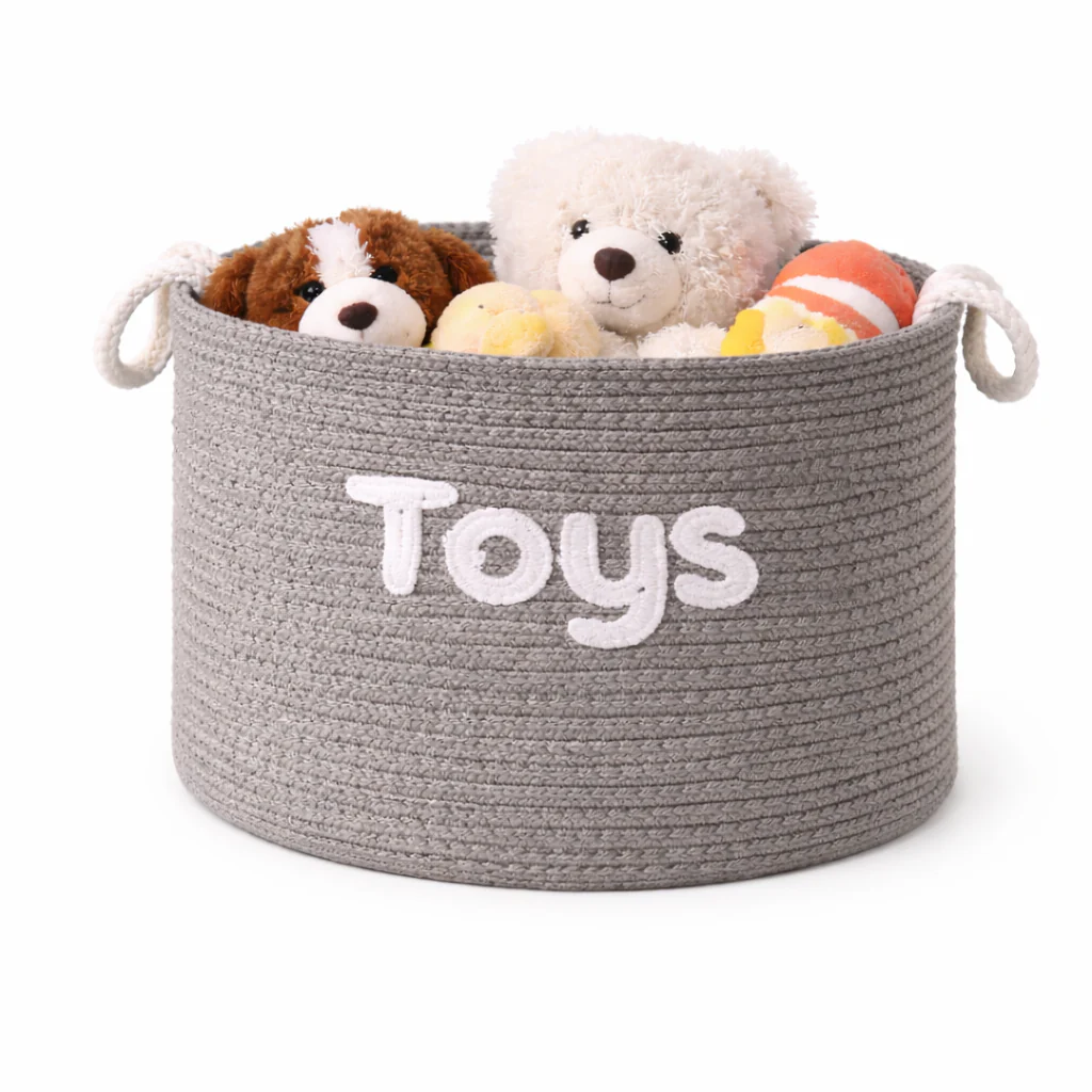 Lauren Taylor- Rectangular Rope Basket with White Boucle 26cm L x 16cm L x 19cm H