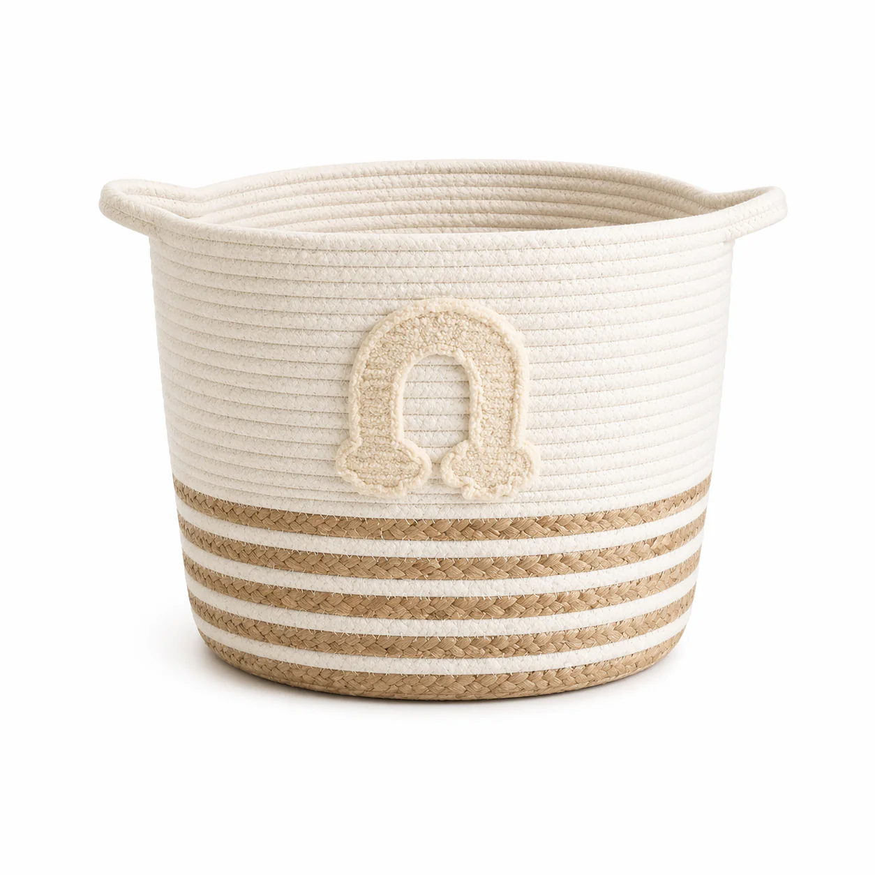 Lauren Taylor-Rope Basket with Arc Applique 8"L x 8 W" x 8"H