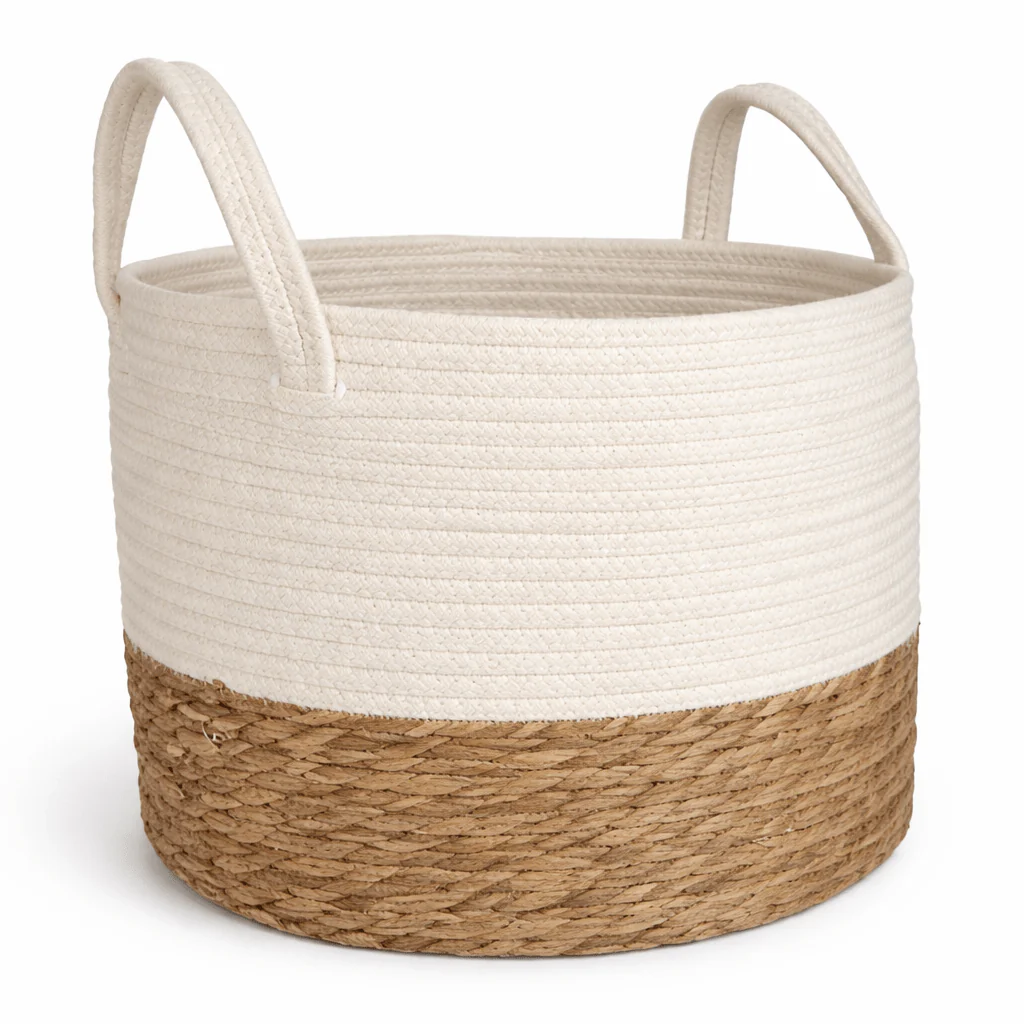 Lauren Taylor- White Round Rope Basket 10" D x 8" H