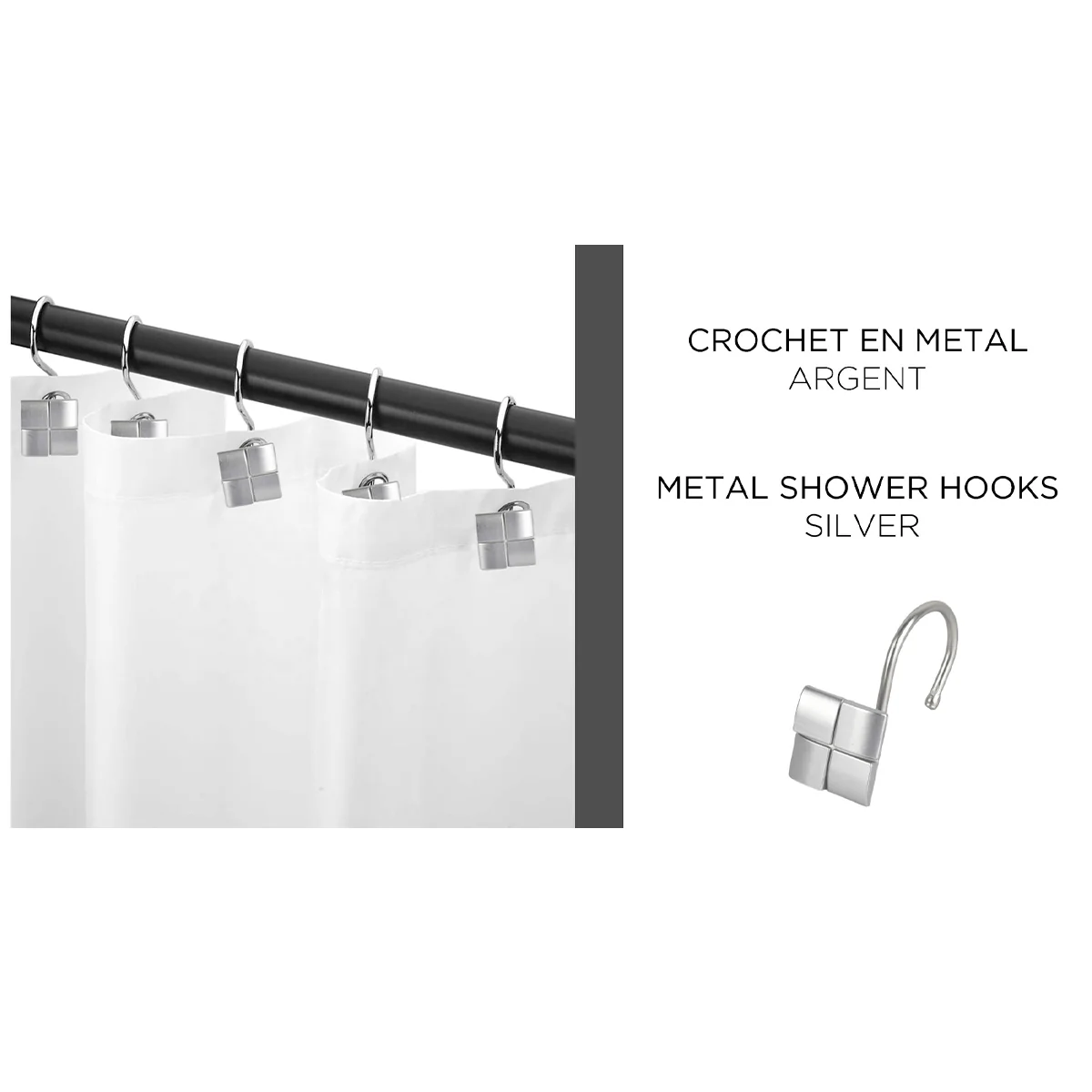 Le Spa - 12 Piece Metal Shower Hooks | Square - Image 6