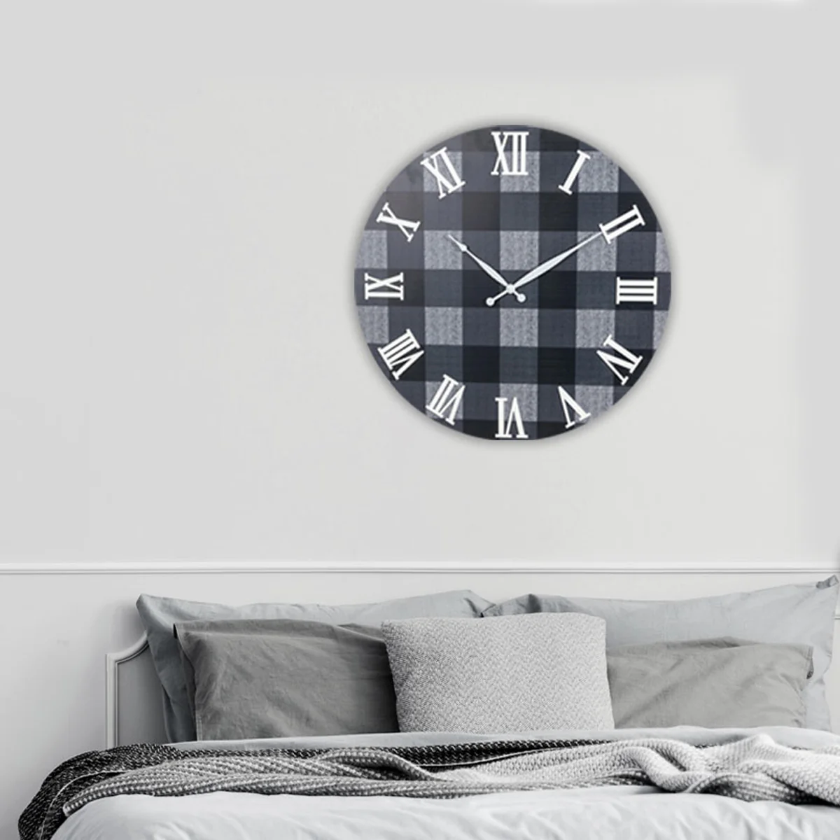 Oversized Roman Numeral Wood Plaid Wall Clock | 23''