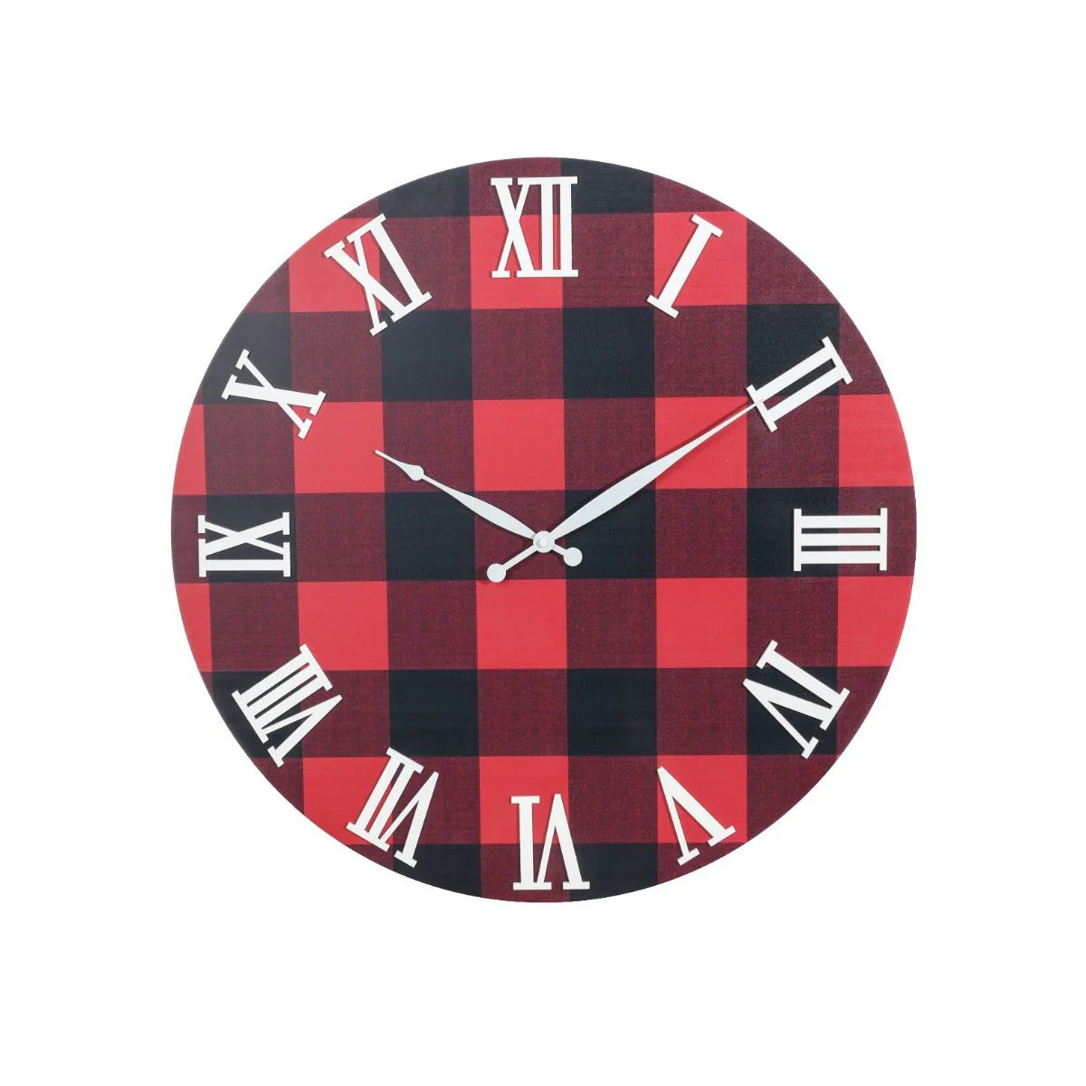 Oversized Roman Numeral Wood Plaid Wall Clock | 23'' - Image 2