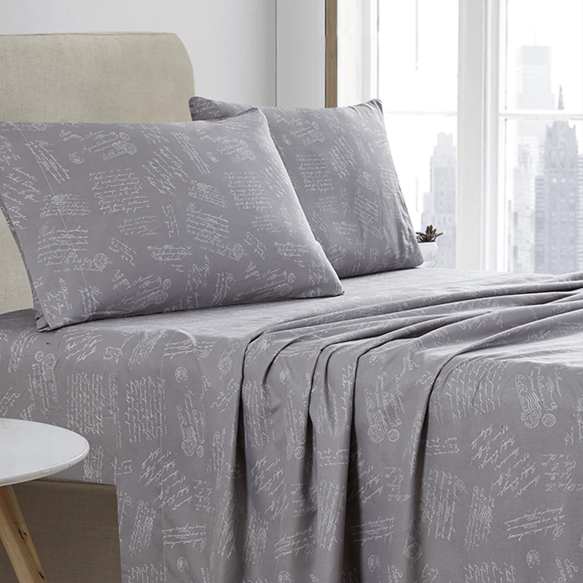 PARIS MAP Microfiber Sheet Set-Grey - Image 2