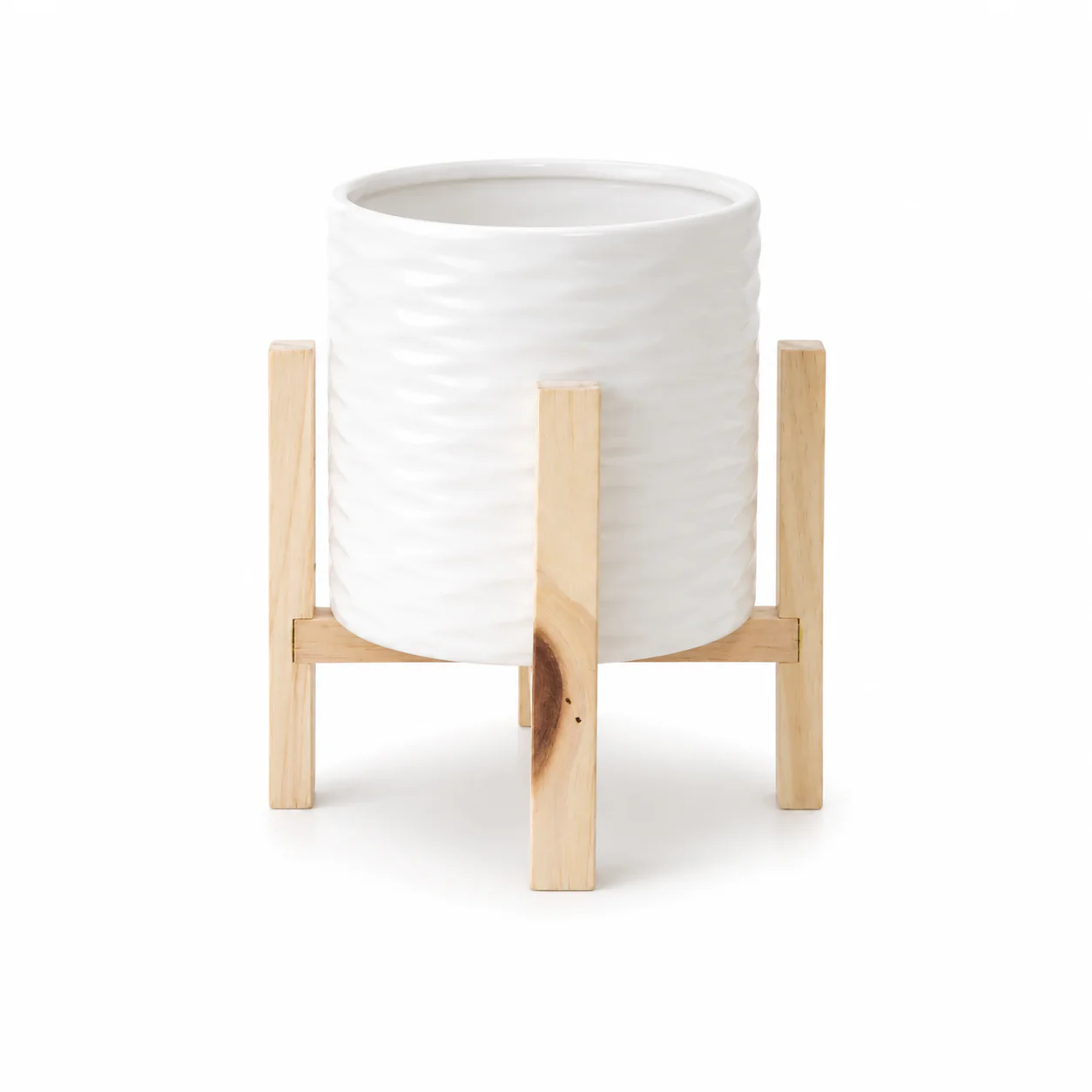 Planter Textured Ceramic Wood Stand 12.5x12.5x18
