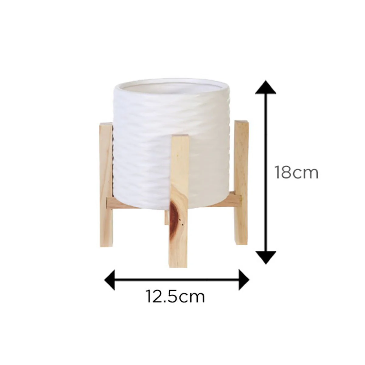 Planter Textured Ceramic Wood Stand 12.5x12.5x18 - Image 2