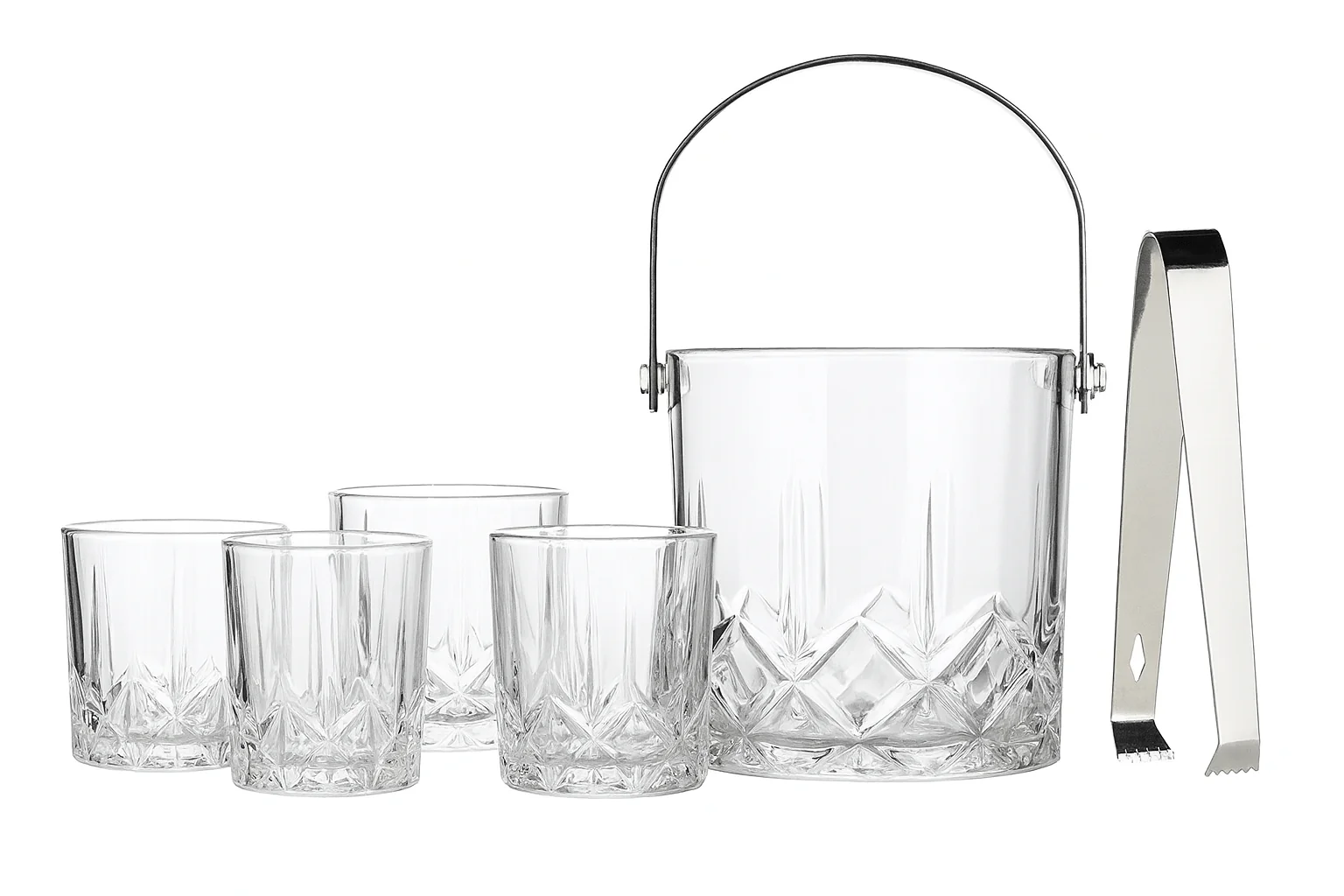 Set of 4 Glasses , Ice bucket and Tong 950ML/340ML
