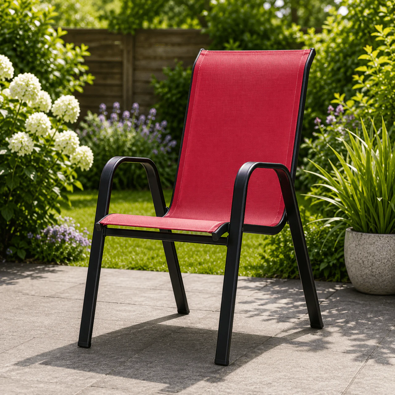 Steel Textilene Stacking Patio Chair – Outdoor Dining Chair - Image 3