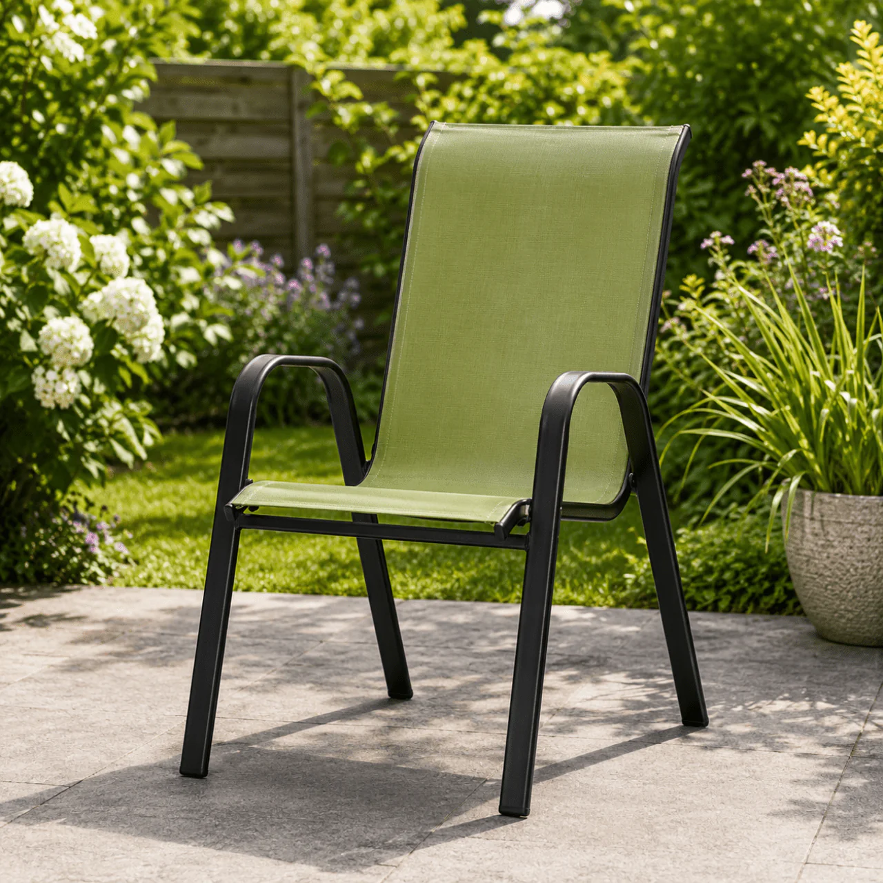 Steel Textilene Stacking Patio Chair – Outdoor Dining Chair - Image 4