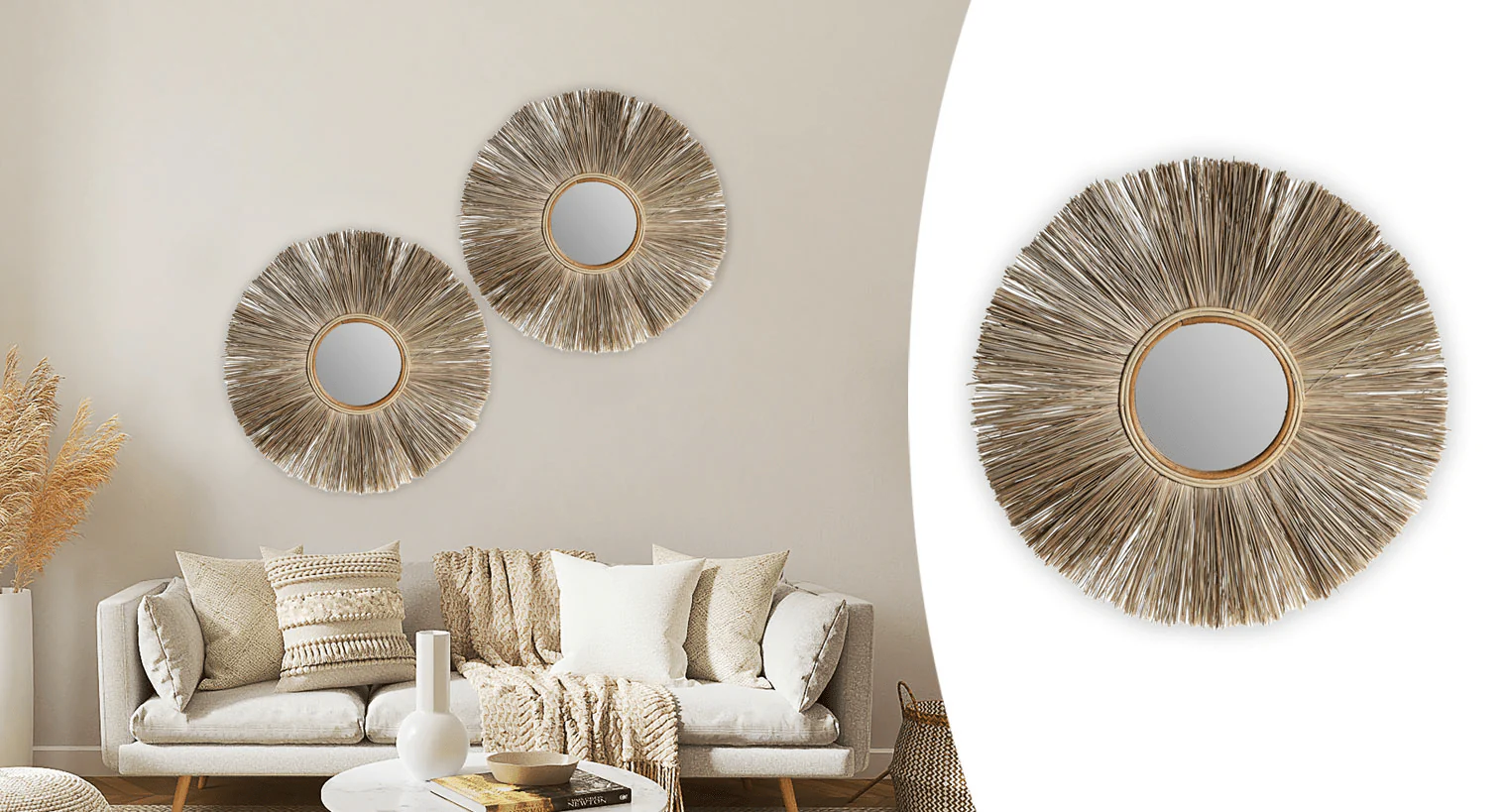 Straw Cattail Round Mirror 70cmx70cm - Image 2