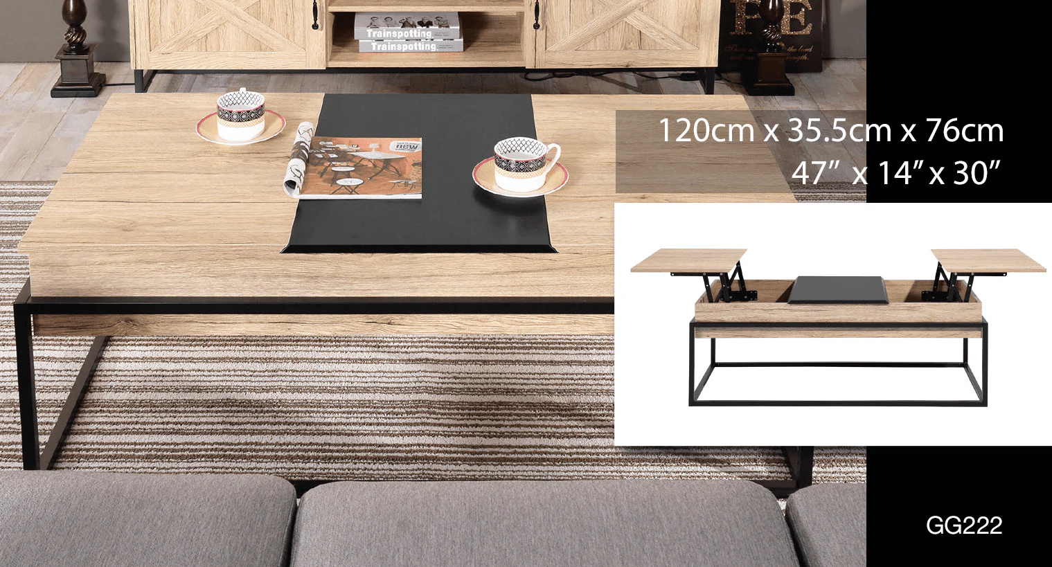 Thiede Oak Coffee Table With Metal Frame - Image 4