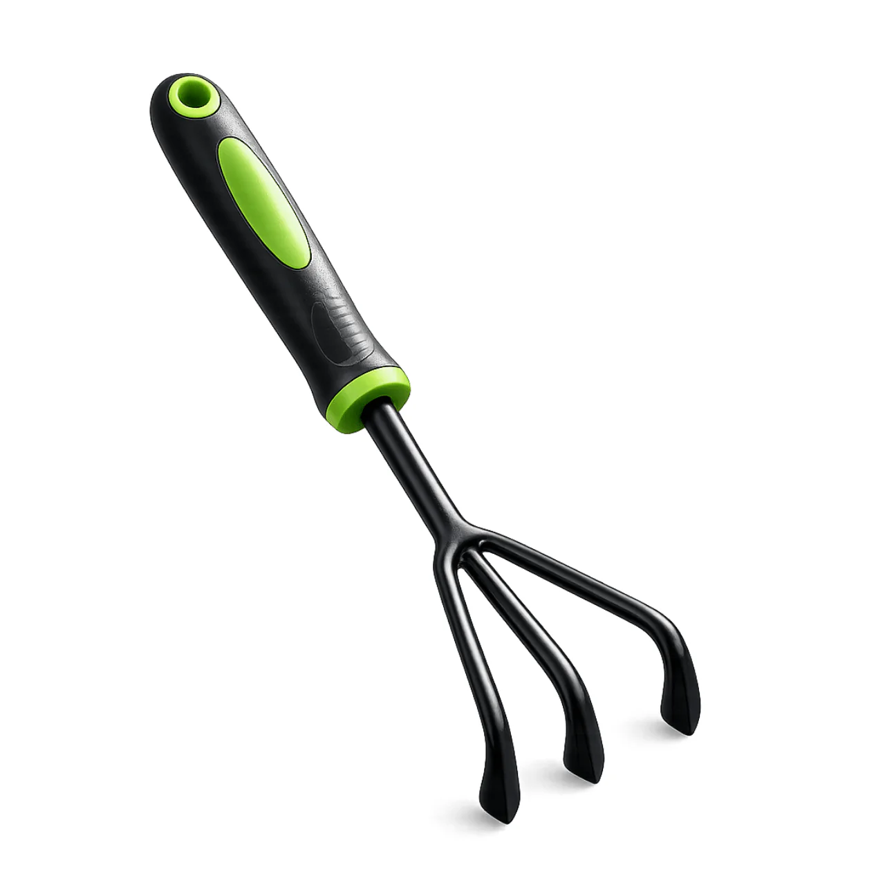Three-Tine Hand Cultivator – Two-Tone Garden Rake with Short Handle - Image 2