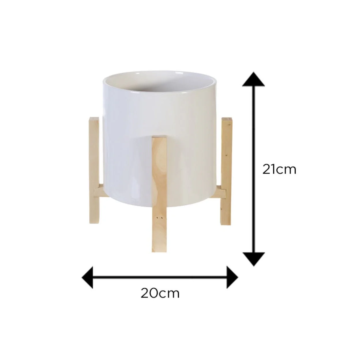 White ceramic planter on wooden stand (21 x 20 cm) - Image 2