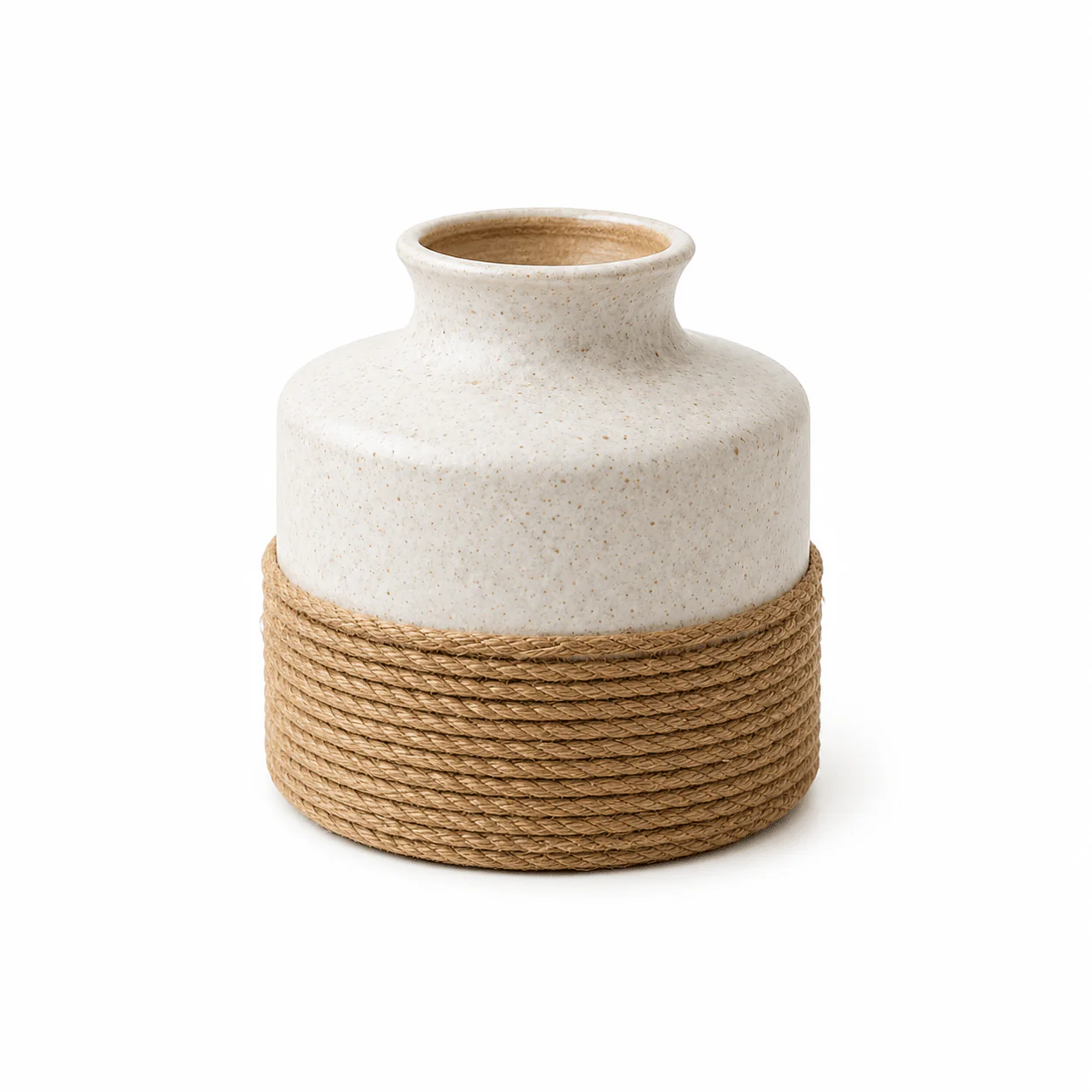 White Ceramic Vase with Jute Wrap – 6 in