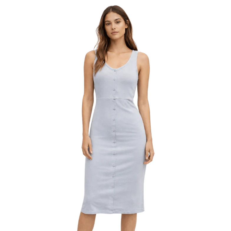 YANA Ribbed Button-Front Midi Tank Dress