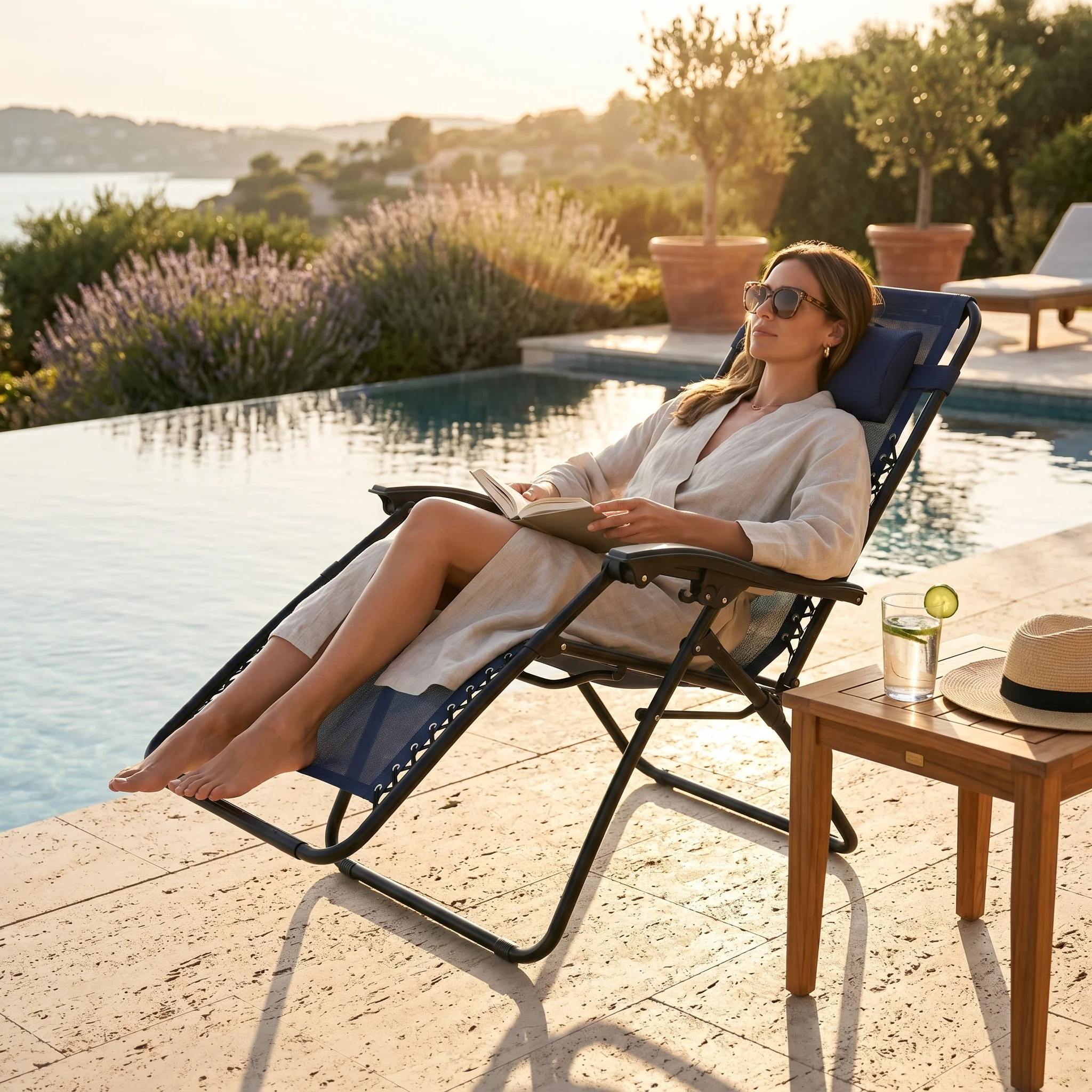 Zero Gravity Chair - Outdoor Folding and Reclining Lounger with headrest